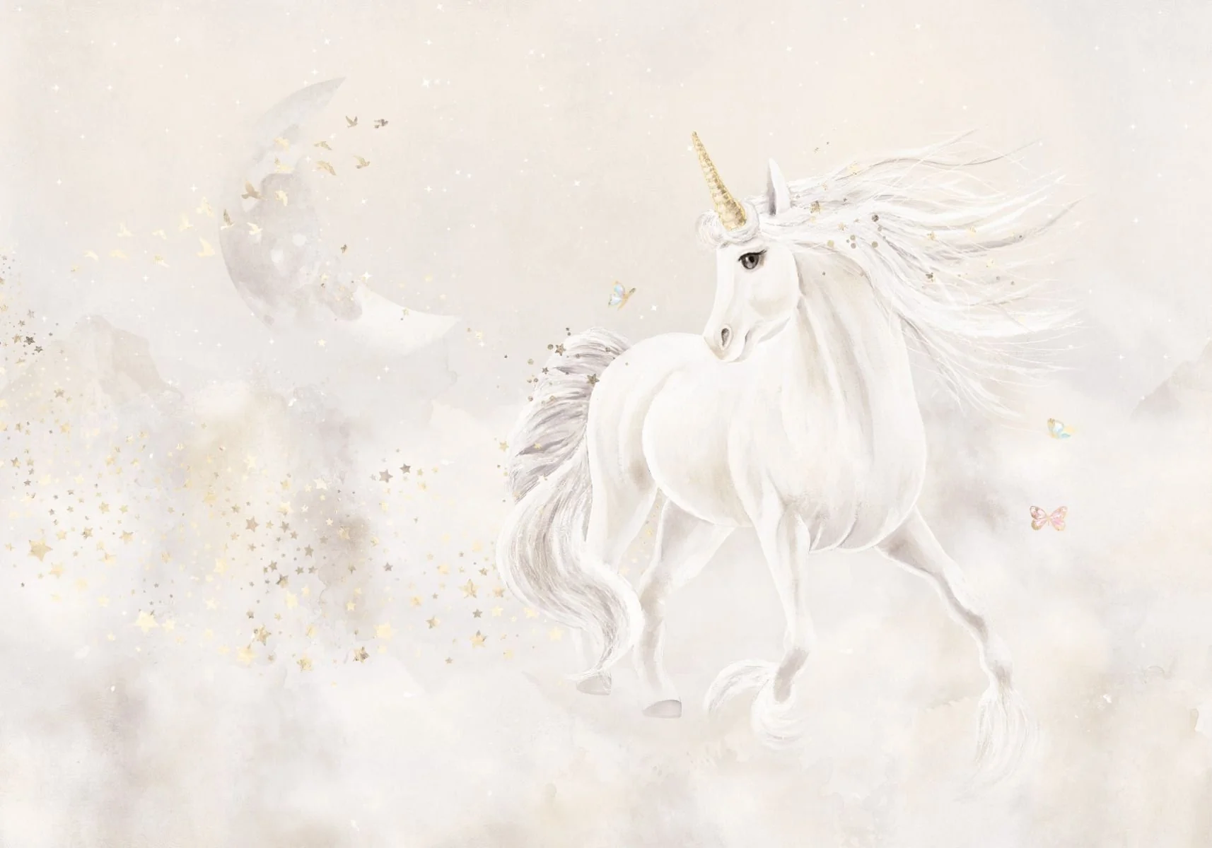Behang Dreamy unicorn | Beige | Staaltje - Image 2