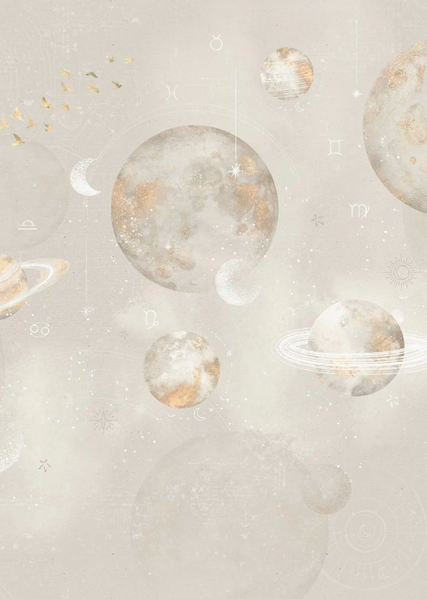 Behang Pastel Planets | Beige | Staaltje - Image 2