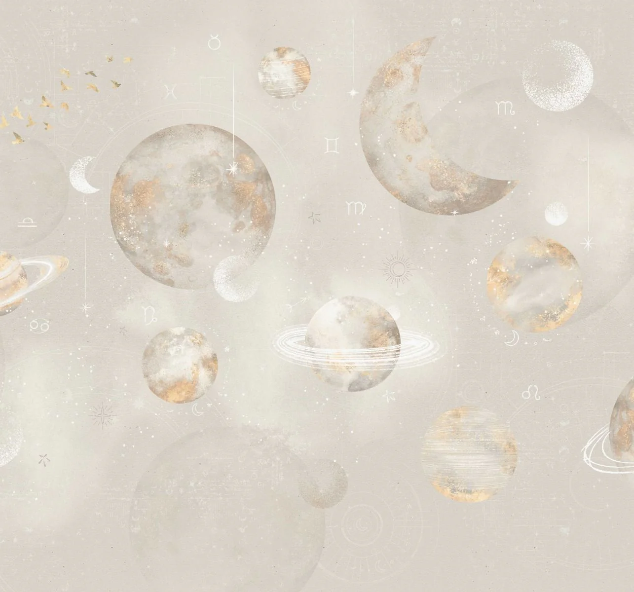 Behang Pastel Planets | Beige | Staaltje - Image 3