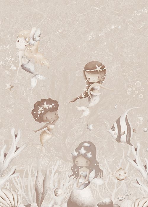Behang Swimming Mermaids | Beige | Staaltje - Image 2