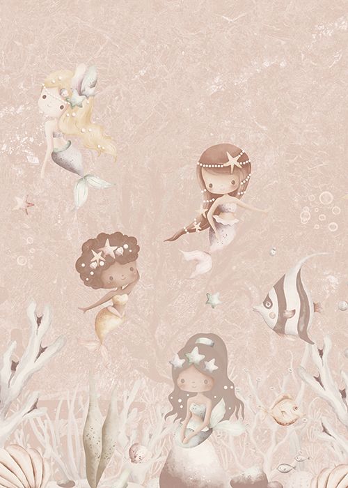 Behang Swimming Mermaids | Roze | Staaltje - Image 2