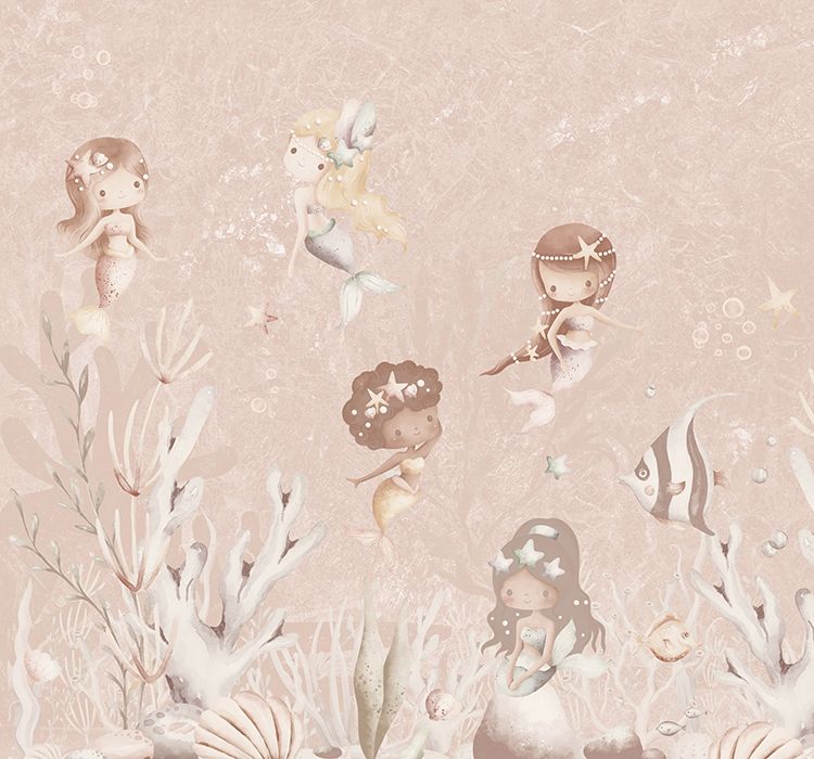 Behang Swimming Mermaids | Roze | Staaltje - Image 3