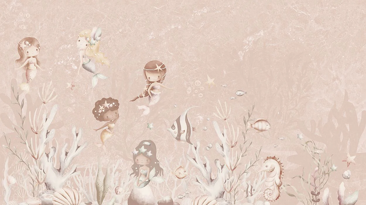 Behang Swimming Mermaids | Roze | Staaltje - Image 5