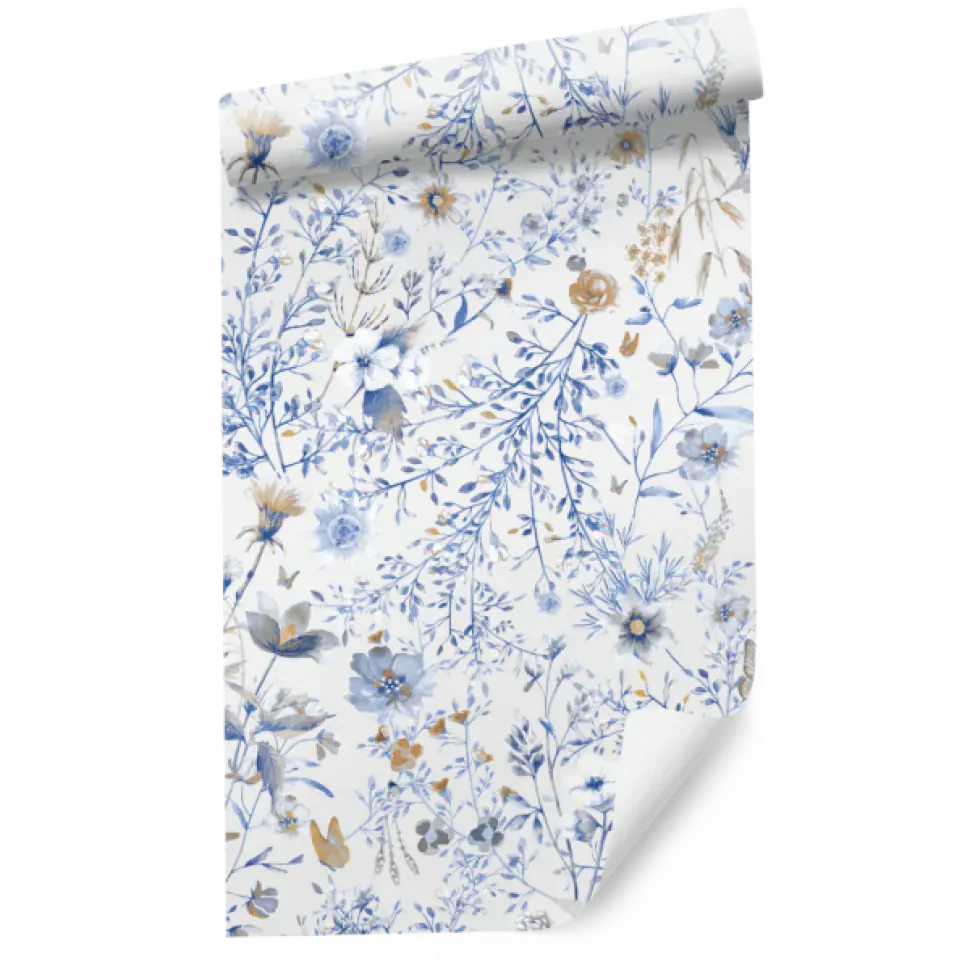 Behang Vintage flowers | Blauw | Staaltje - Image 3