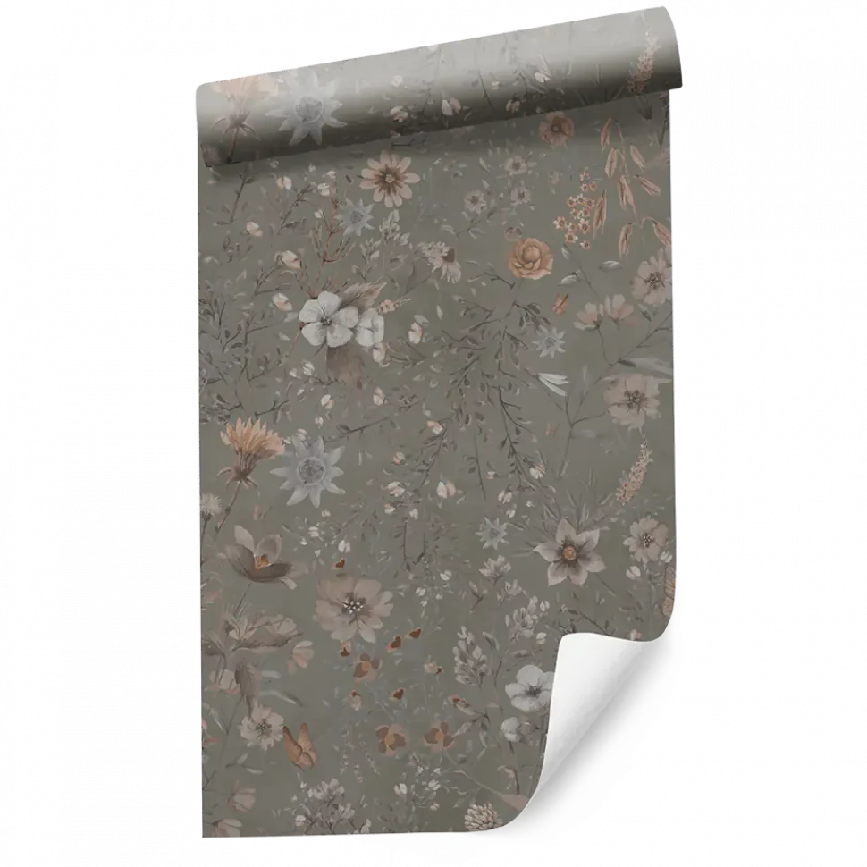 Behang Vintage flowers | Groen | Staaltje - Image 3