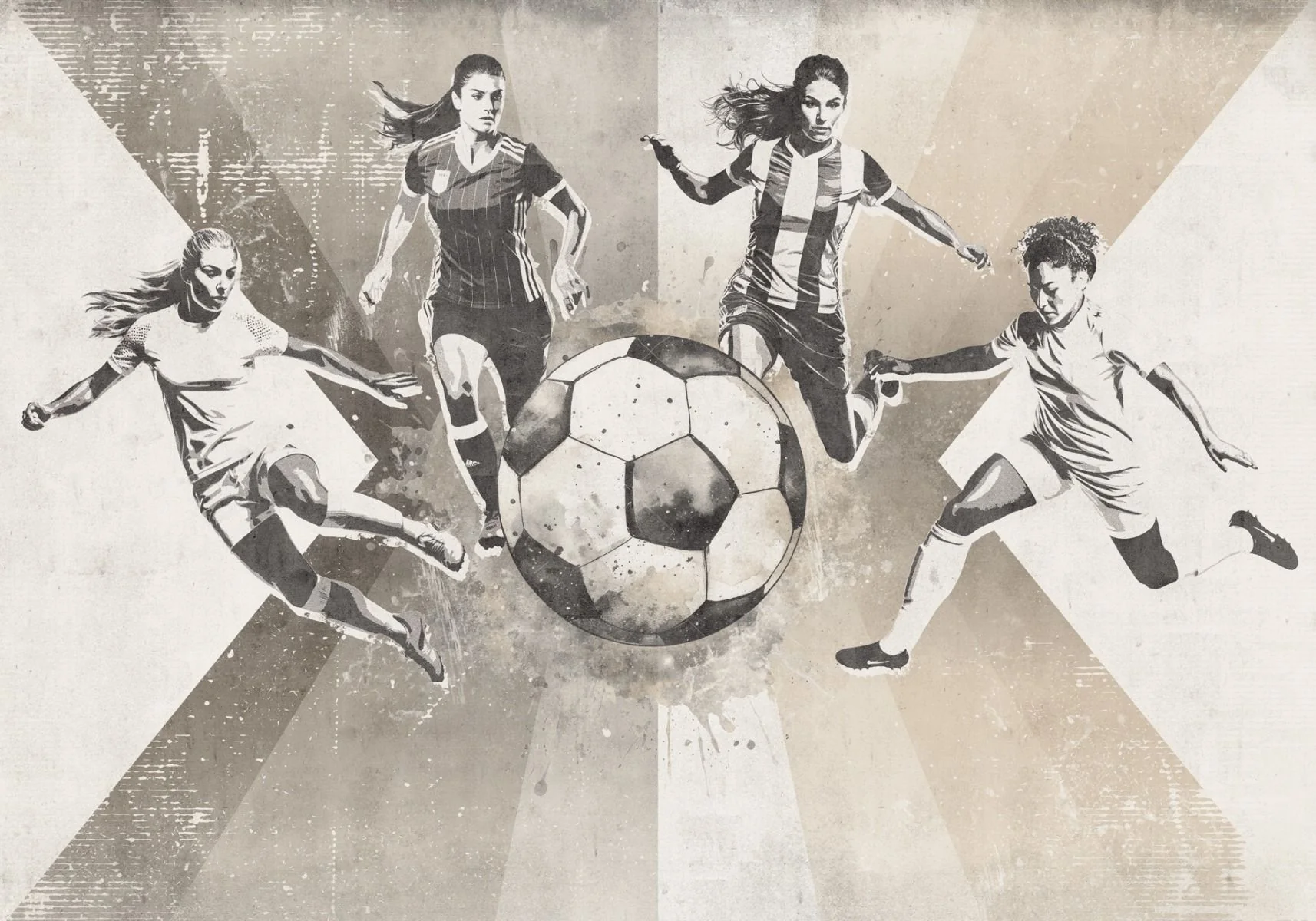 Behang voetbal | Vrouwen | Taupe | Staaltje - Image 2