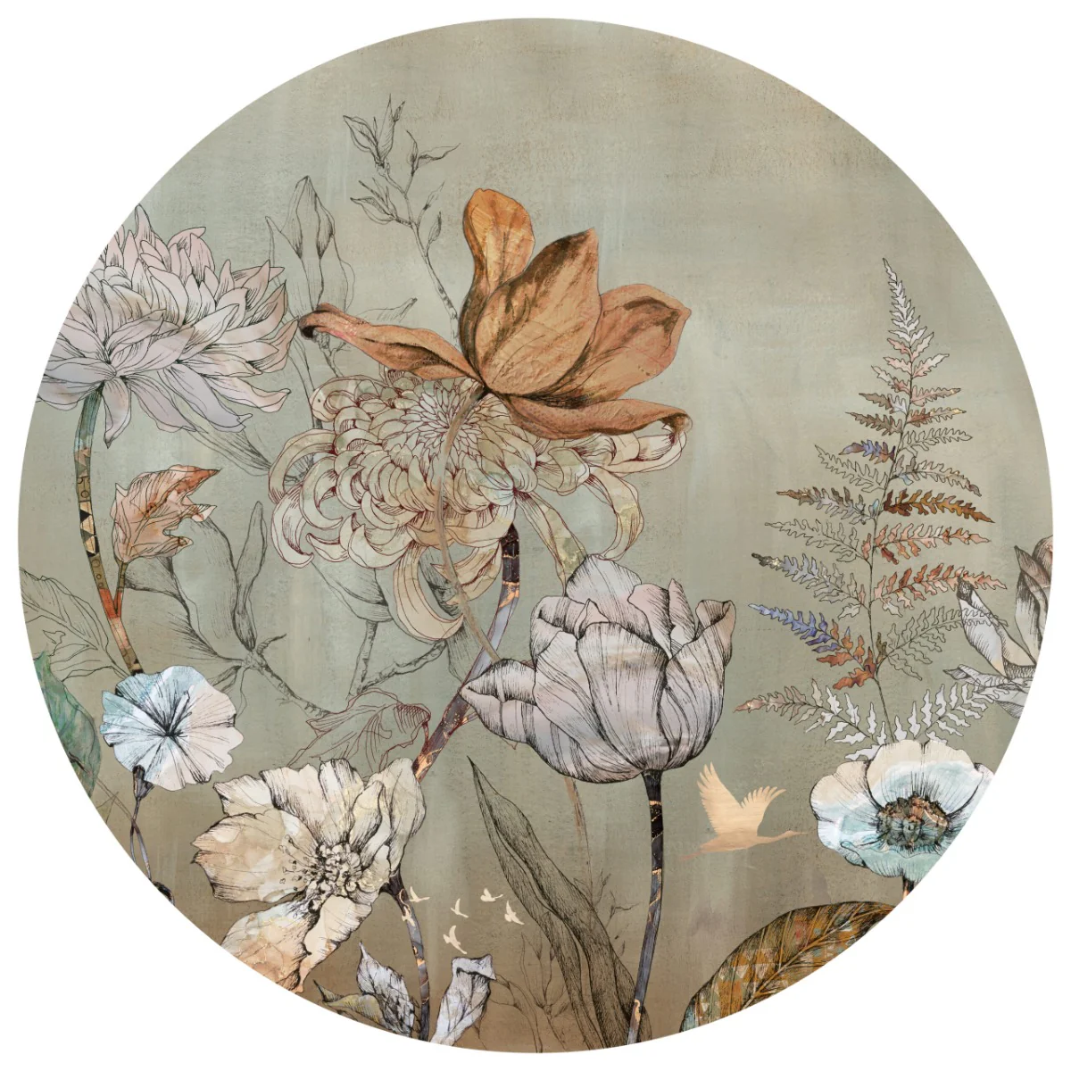 Behangcirkel Floral Garden | Groen | Staaltje - Image 2