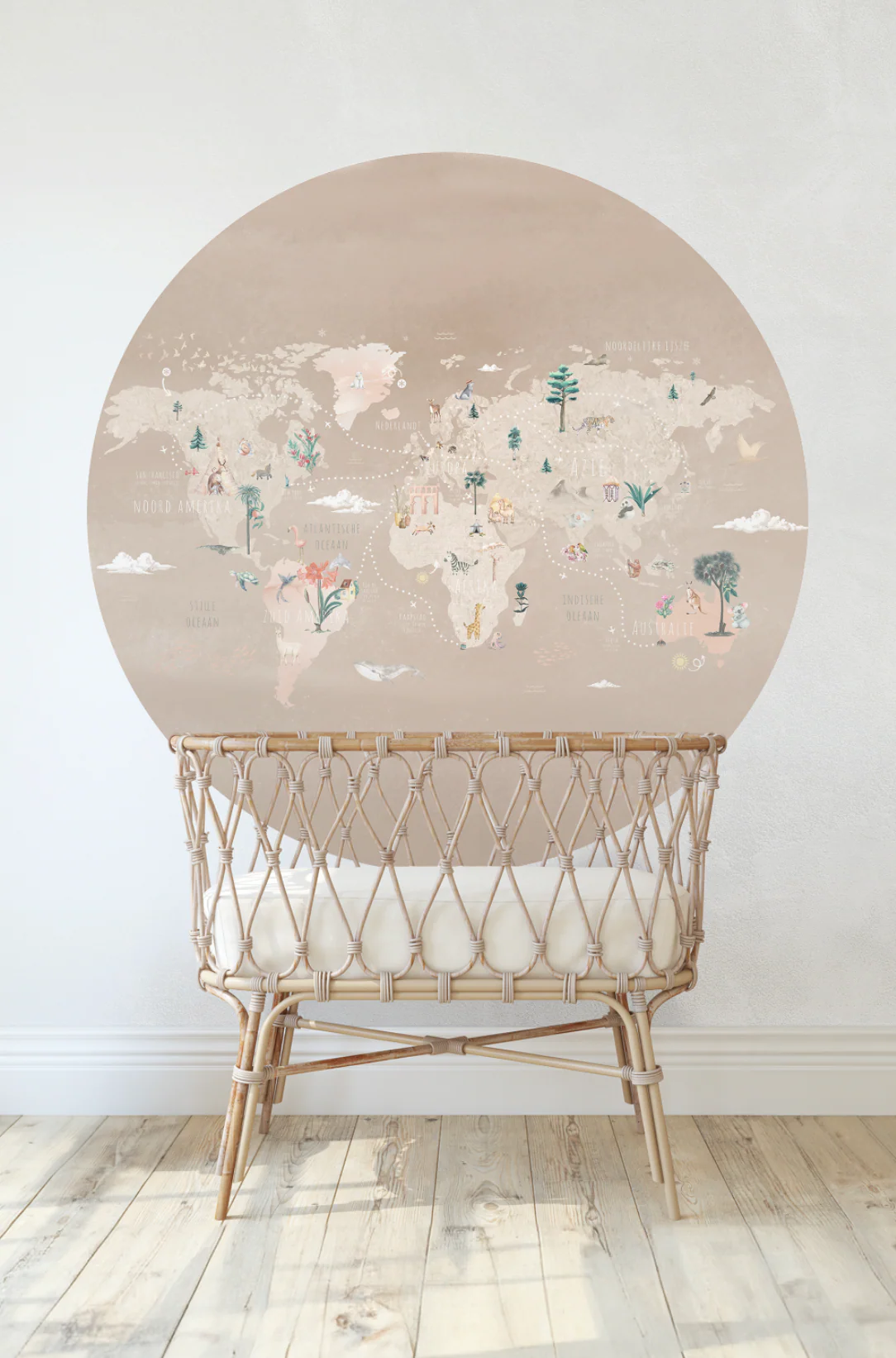 Behangcirkel Wereldkaart | Beige - Image 3