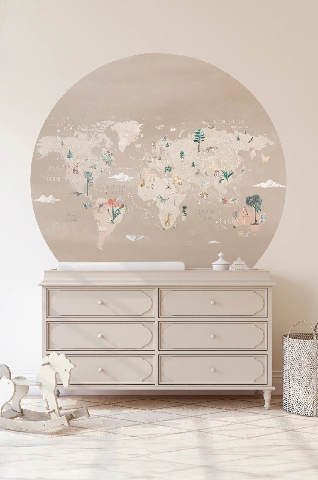 Behangcirkel Wereldkaart | Beige - Image 4