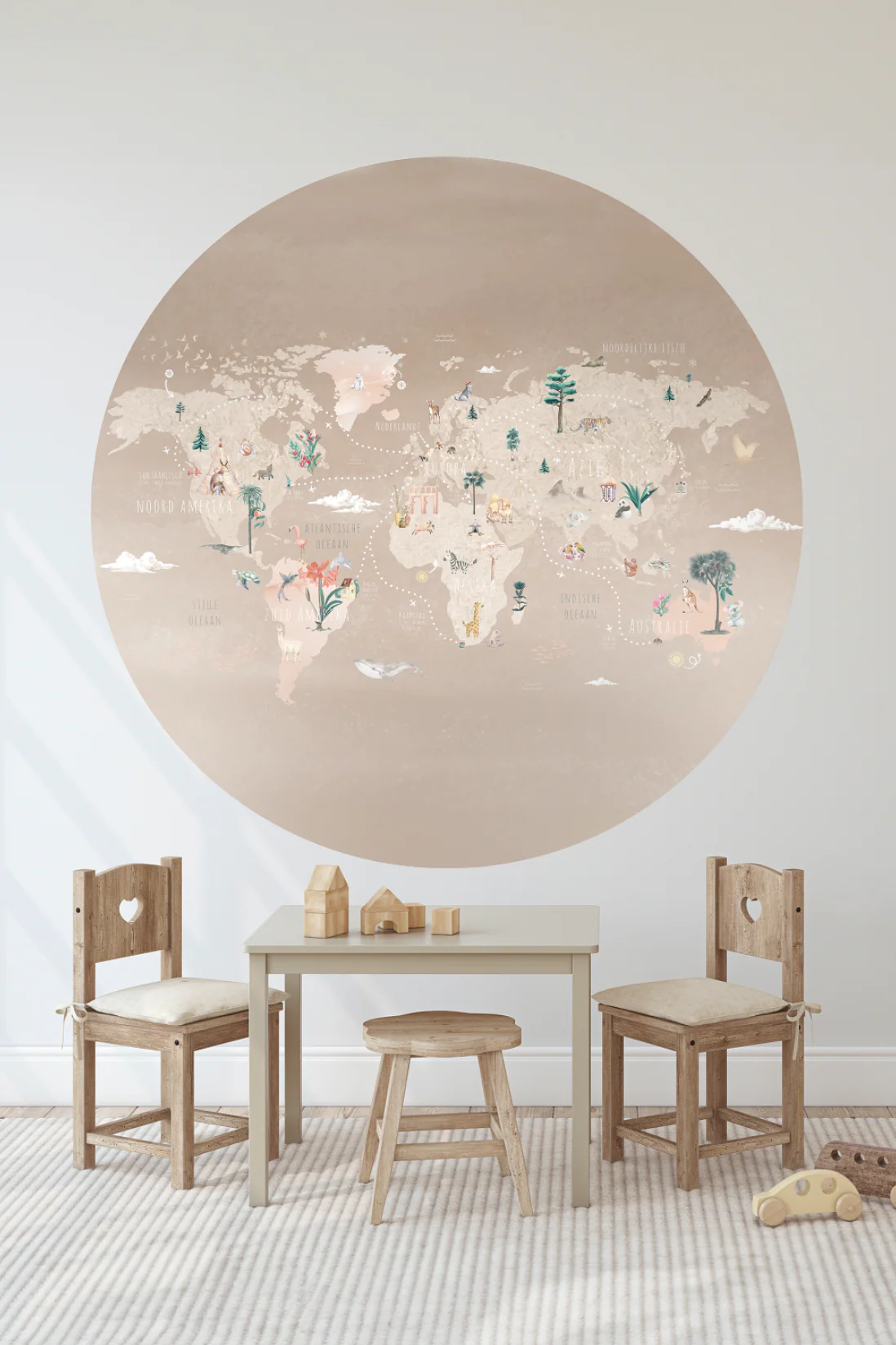 Behangcirkel Wereldkaart | Beige - Image 5