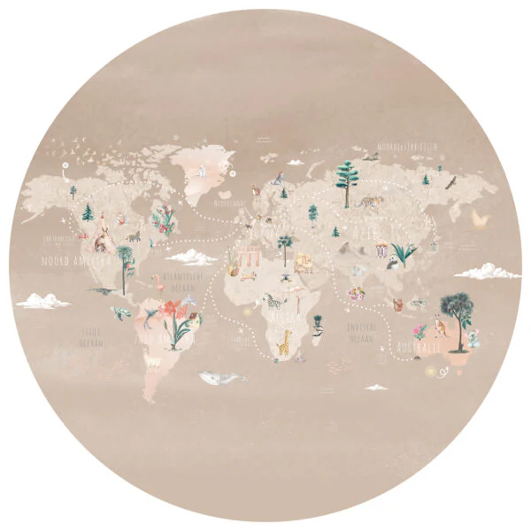 Behangcirkel Wereldkaart | Beige - Image 6