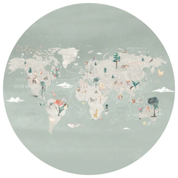 Behangcirkel Wereldkaart | Mint | Staaltjes - Image 2