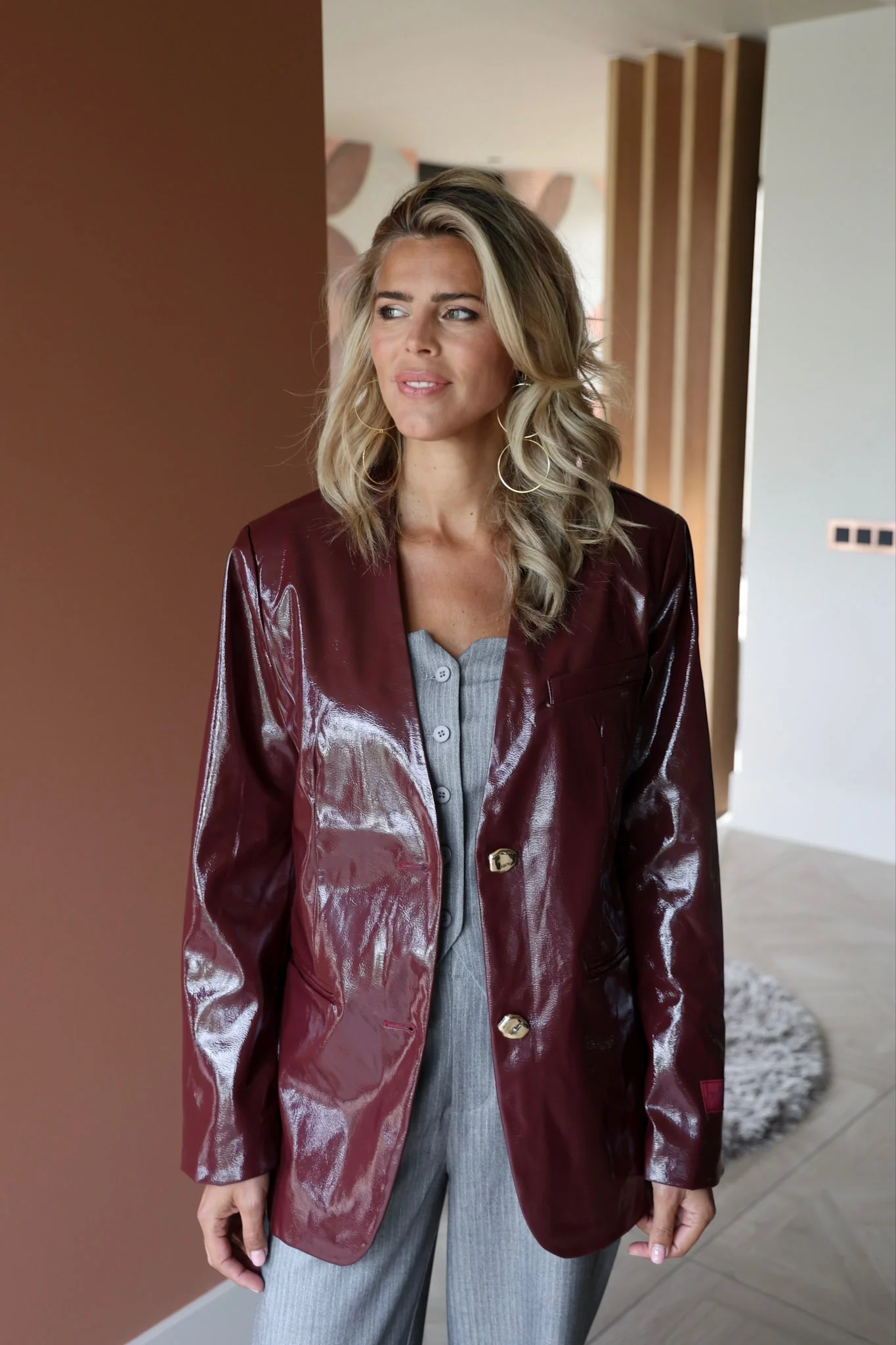 Collarless blazer Mea | Bordeaux | Refined Department - Image 4