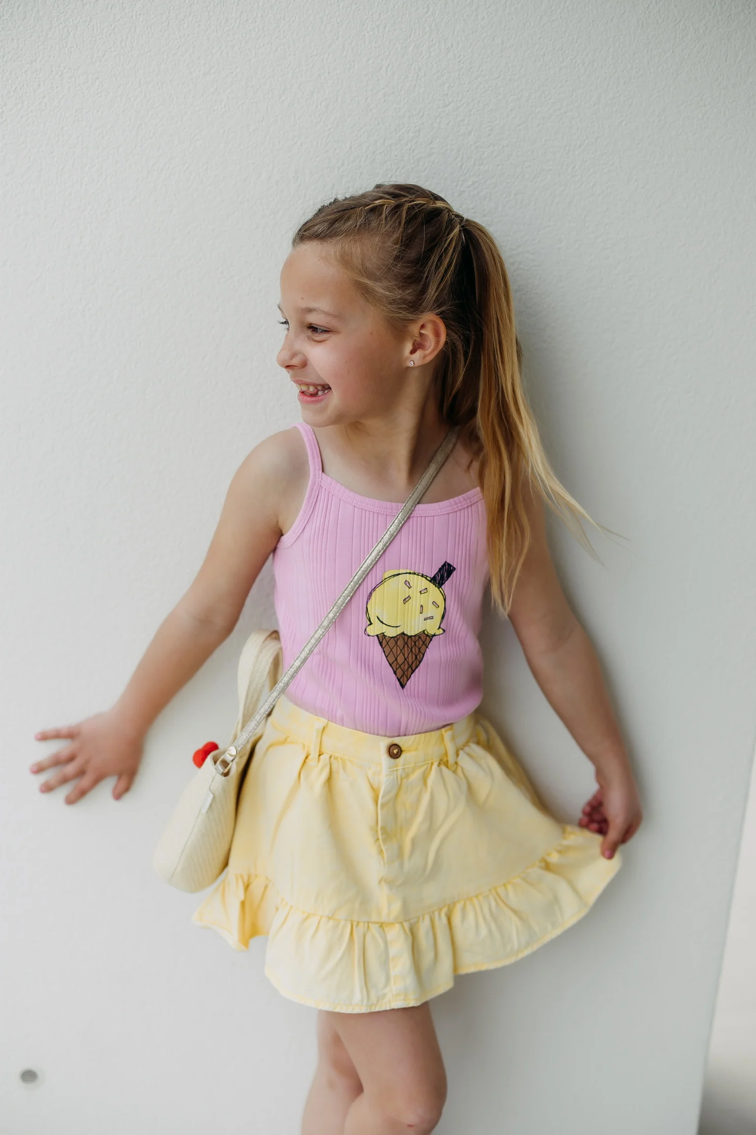Denim peplum skirt | Pastel yellow | Sproet & Sprout - Image 2