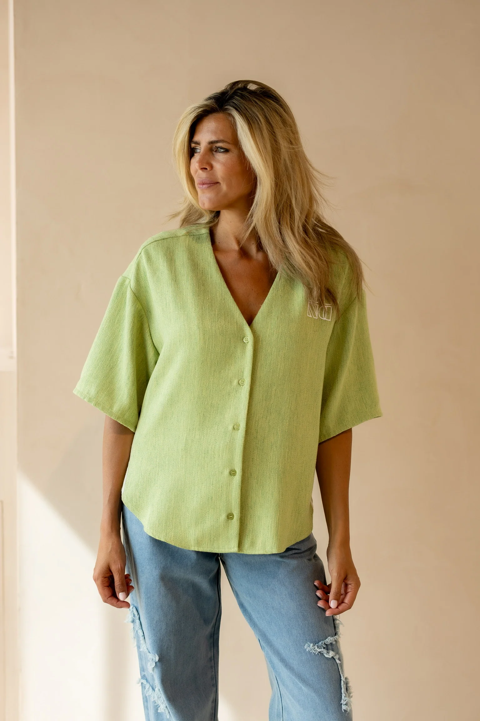 Oversized baseball shirt Bennie | Matcha | Refined Department - Image 5
