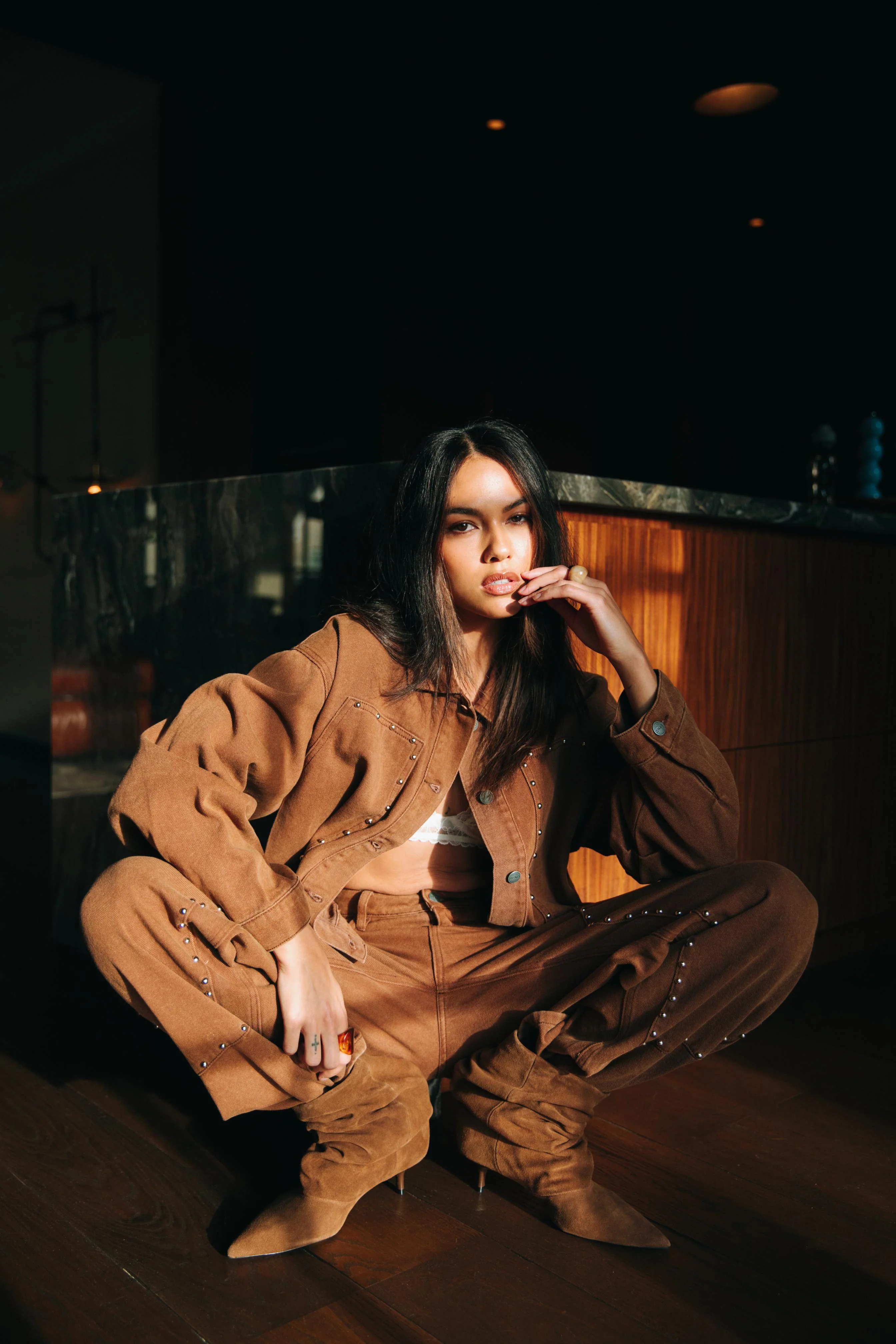 Oversized studded jacket Honni | Brown | Refined Department - Image 9